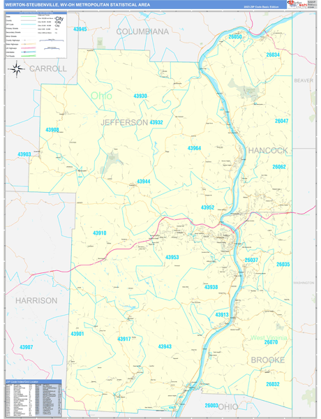 Weirton-Steubenville, OH Metro Area Zip Code Map